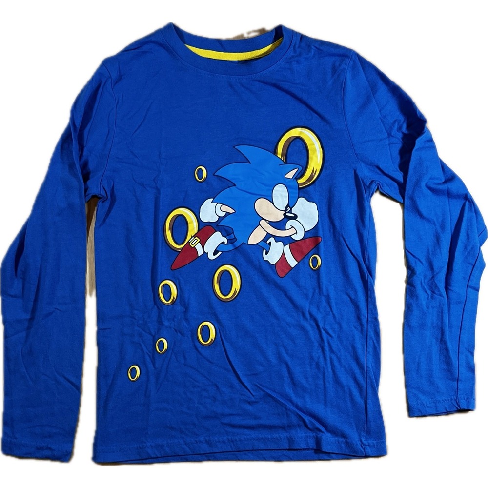 Sonic The Hedgehog Graphic Tee Kids Large Blue Long Sleeve Shirt Sega Gamer Core